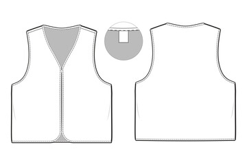 basic zip vest flat technical drawing illustration mock-up template for design and tech packs men or unisex fashion CAD streetwear women workwear utility