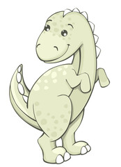 Cute dinosaur, green in color, cartoon style, on an isolated background. Vector illustration of a fictional animal