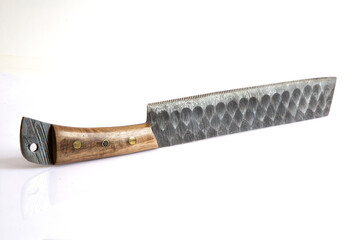 vintage chef damascus steel knife over white, clipping path
