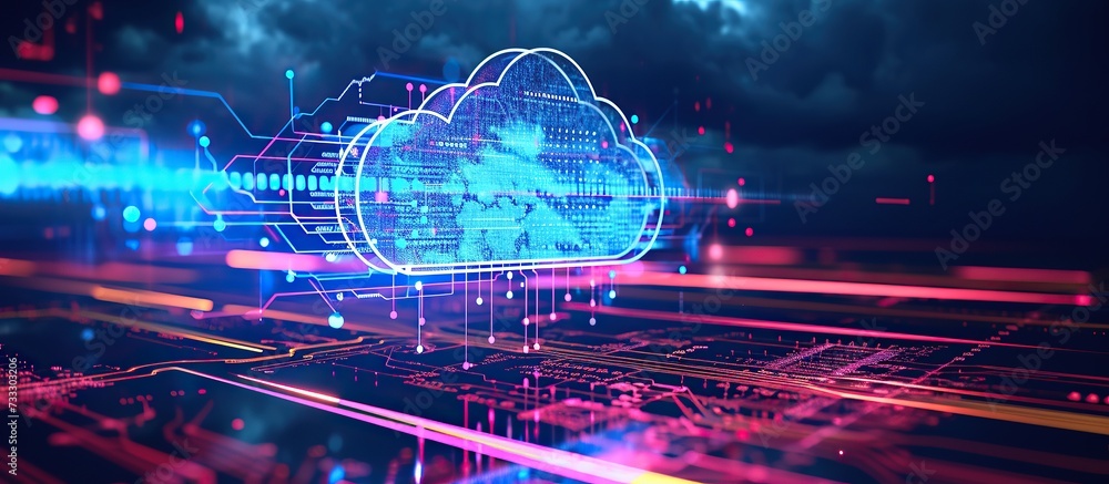 Poster cloud and edge computing technology concept and smart city, innovative technology background. global