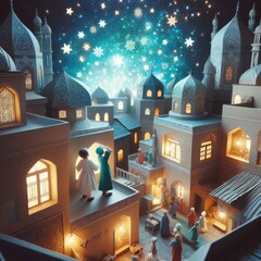 People see the first night moon Eid Mubarak Ramadan Mubarak