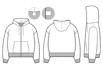 hooded teddy jacket zip up sherpa pile fleece flat technical drawing illustration mock-up template for design and tech packs men or unisex fashion CAD streetwear women workwear utility © Jack