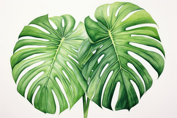 Dark green leaves of monstera or split-leaf philodendron (Monstera deliciosa) - obrazy, fototapety, plakaty