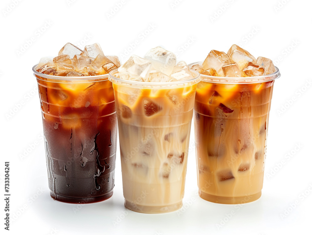 Wall mural iced coffees isolated on a white background in a minimalist style.