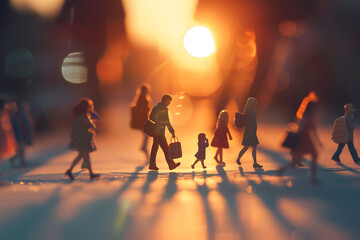 a image of miniature men and women walking on paper i - obrazy, fototapety, plakaty