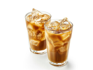 Iced coffees isolated on a white background in a minimalist style.