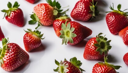 A bunch of fresh strawberries on a white background