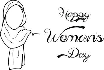8th march international woman's day line art Muslim girl face with hijab 
