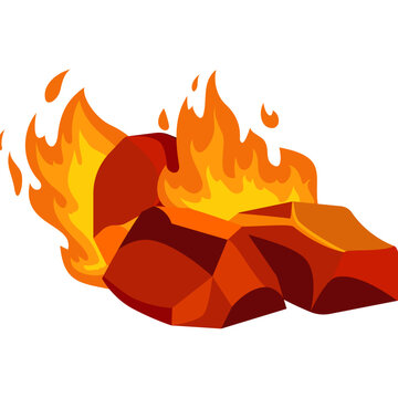Burning coal, embers and hot bright fire of charcoal flaming pieces vector illustration