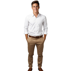 Fototapeta premium Full-length man in white shirt a transparent background.