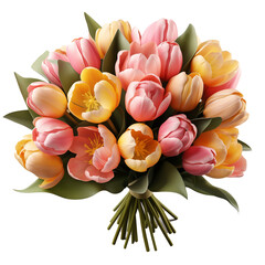 Bouquet of tulips on transparent background.