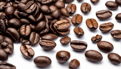 Fototapeta premium A pile of coffee beans on a white background