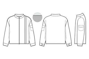 retro racing windbreaker zip jacket flat technical drawing illustration mock-up template for design and tech packs men or unisex fashion CAD streetwear women workwear utility © Jack