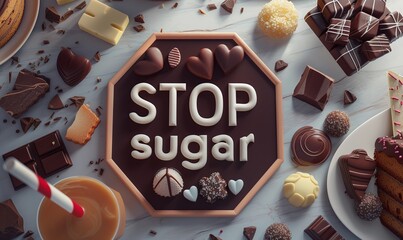 flat view illustration. stop sugar