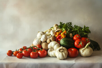 a pile of vegetables on a white background in