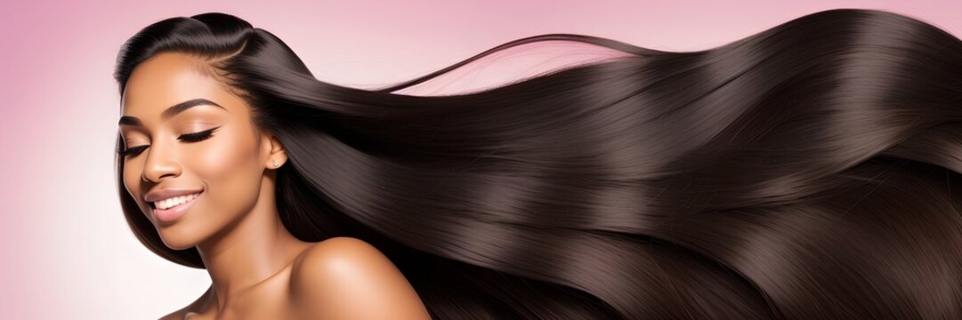 Beautiful black woman with a long shiny hair