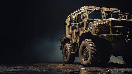 military vehicle on black background with copy space for  Explosive Ordnance Disposal day - AI Generated