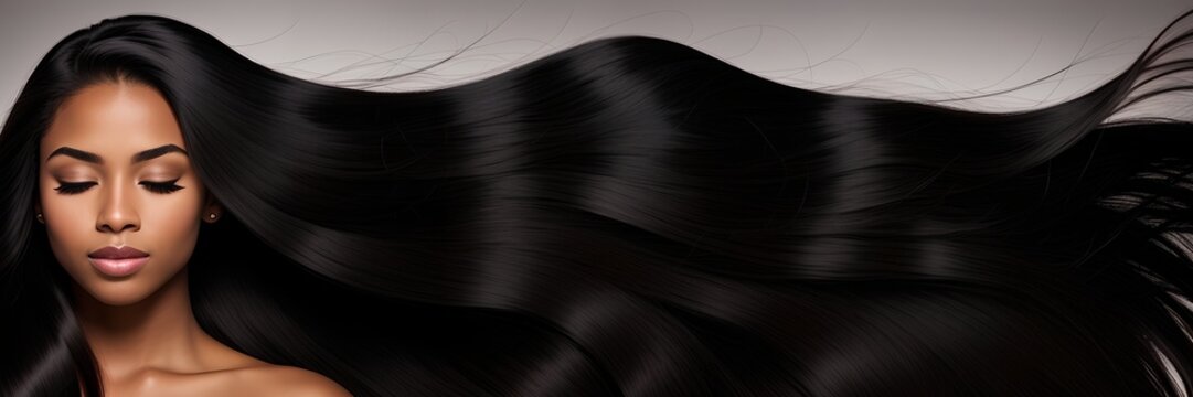 Beautiful black woman with a long shiny hair