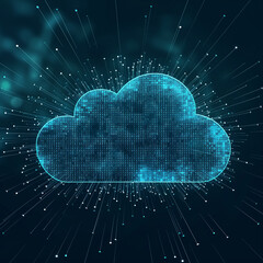 A sleek cloud computing icon with a futuristic touch, rendered in 2D with high-quality resolution.