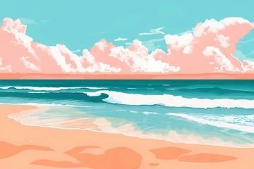 Stickers fenêtre Turquoise a sandy beach with waves and clouds in