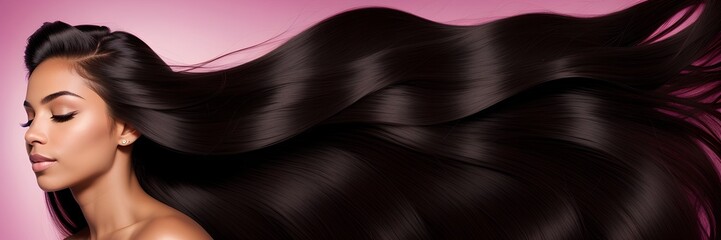 Fototapeta premium Beautiful black woman with a long shiny hair