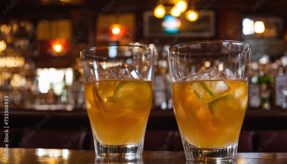 Canvas Prints Two glasses of beer on a bar counter