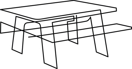 Wooden bench for garden and park. A place to relax in nature. Continuous line drawing. Vector illustration.