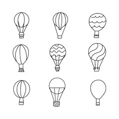 Hot air balloon doodle line vector illustration