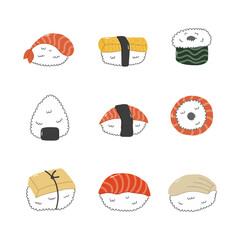 Japanese food sushi hand drawn vector illustration
