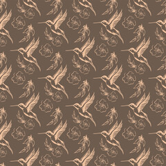 Bird And Flowers Seamless Vector Pattern Design