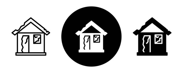 House damage outline icon collection or set. House damage Thin vector line art