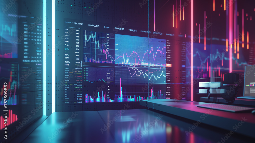 Wall mural logistics worker managing a sophisticated control panel with interactive maps and real-time tracking data, highlighting the use of advanced technologies in the logistics industry.