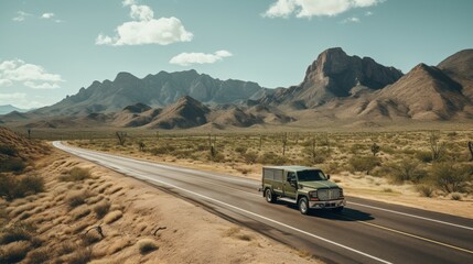Fototapeta premium Majestic semi-truck journeying through the vast and desolate landscapes of the american southwest