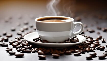 Fototapeta premium A cup of coffee with steam rising out of it