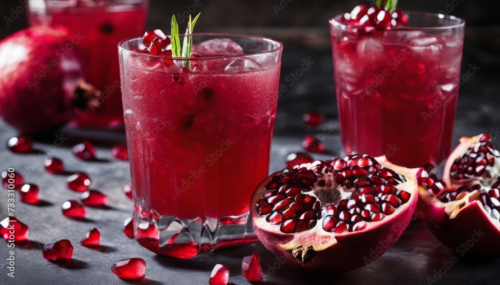 Canvas Prints A glass of pomegranate juice with a sprig of mint