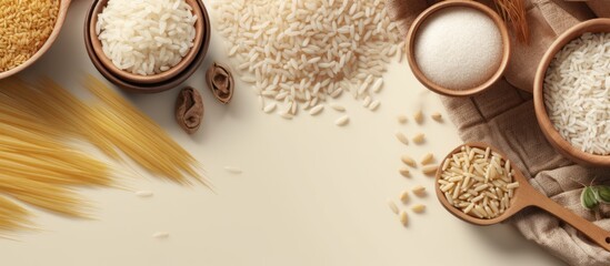 Fototapeta na wymiar Three types of rice white background.