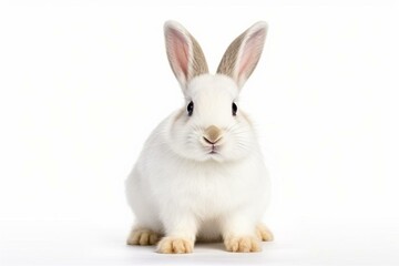 White isolated bunny without background. Easter rabbit. Conejo de pascua. Generative AI