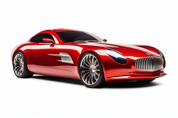 Sleek red coupe car on white background. Generative AI