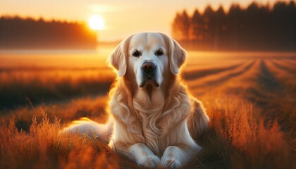 Golden Moments: A Golden Retriever at Sunset