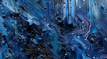 an illustration of a blue electronic circuit board in