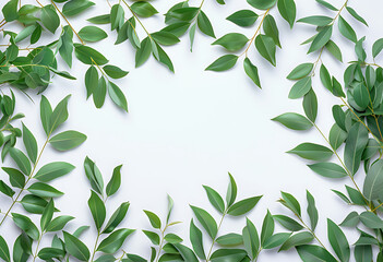 arrangement of green leaves on white background copy  - obrazy, fototapety, plakaty