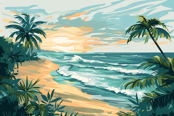Fototapeta na wymiar beautiful beach with an ocean sunset in