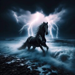 Obraz na płótnie Canvas Black Stallion in a Storm