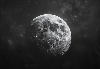 black and white image of the moon in