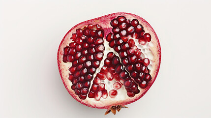 Captivating Top View of a Pomegranate Half  A Vivid Isolation on White Background