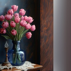 Blumenstrauß in der Vase auf dem Sideboard wunderschön dekoriert, ai generativ