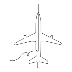 Continuous One line drawing of passenger airplane drawing art and illustration vector design
