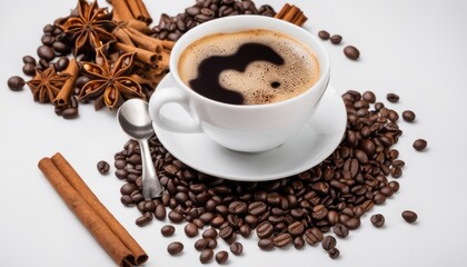 Fototapeta premium A cup of coffee with a heart shape in the foam