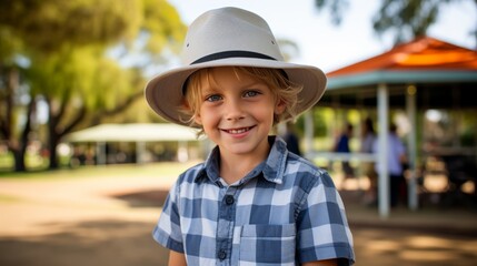 Happy caucasian boy learning golf techniques during training lesson on golf course