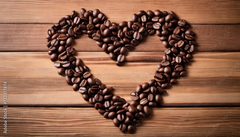 Canvas Prints A heart made of coffee beans on a wooden table